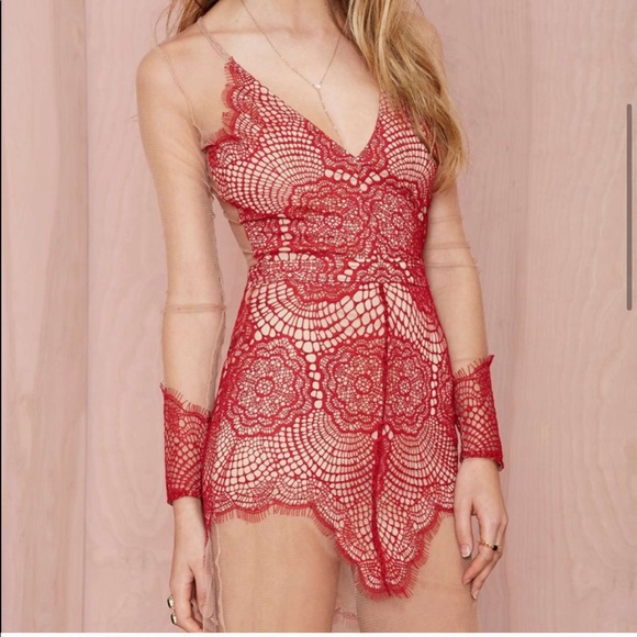 NWOT For Love and Lemons Antigua Mini Dress Red S - Picture 3 of 12